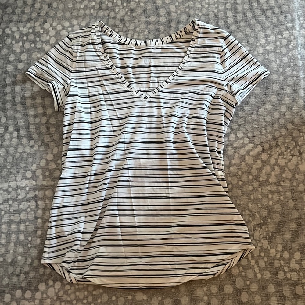 Black and white lululemon striped V-neck